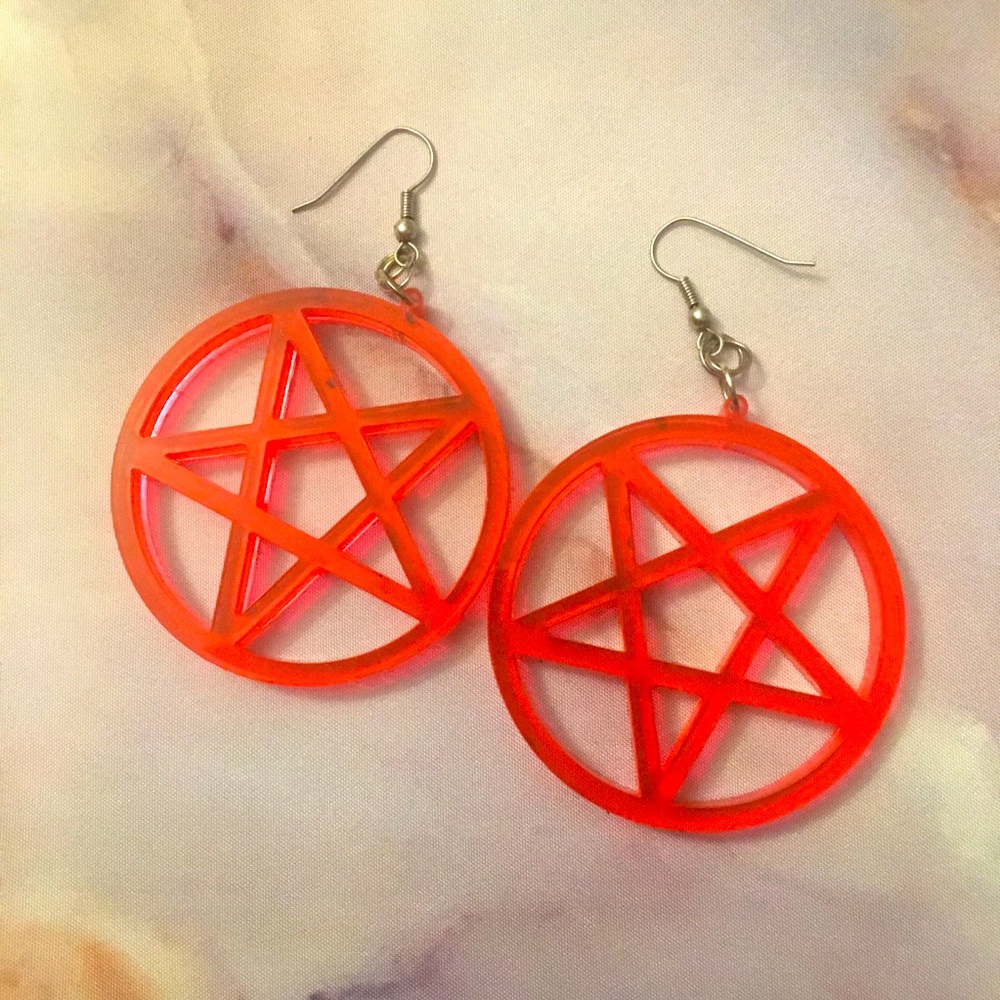 Hot Pink Pentagram Earrings